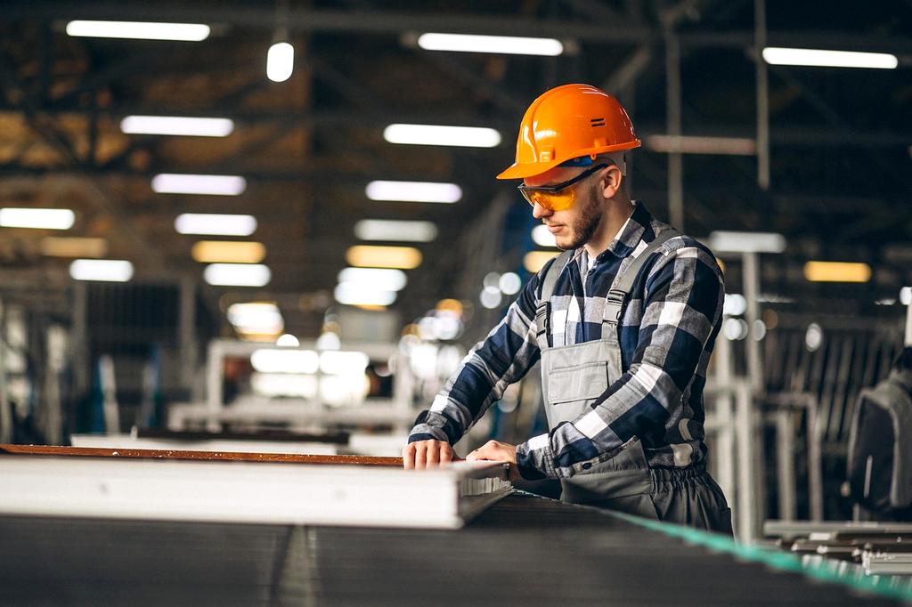 Industrial automation factory with robotic arms
